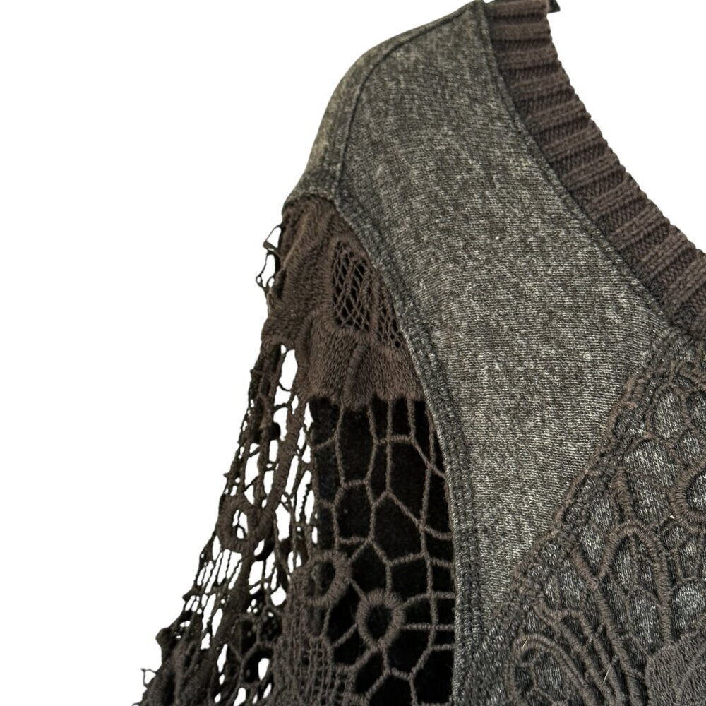 Free People Pretty Rad Sweater Graphite Black Round Neck Crochet Lace Goth Med - Picture 6 of 15